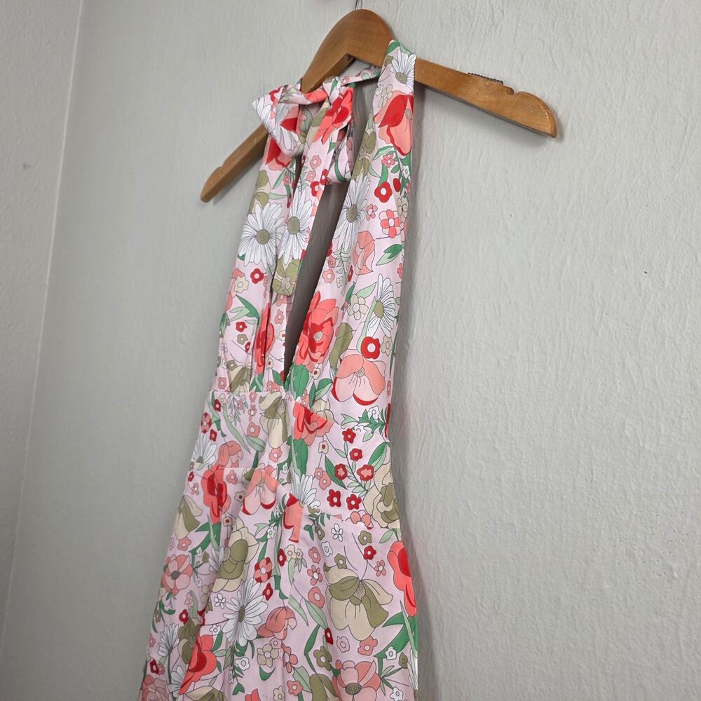 Clad & Cloth The Daisy Pink Floral Halter Open Back Retro Mini Dress Large NEW - Picture 5 of 13